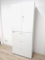 【A4ファイルも収納可能！書類探しがスムーズに！】■PLUS製　L6　下：3段ラテラル　上：両開き書庫　■ホワイト　【大人気ホワイト！ド定番シリンダー錠！】