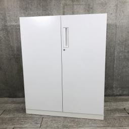 【収納物がひとめで分かる両開き戸タイプのホワイト書庫！】■コクヨ(KOKUYO)製　エディア(EDIA)シリーズ　両開き書庫　ローキャビネット　H1100㎜　■シリンダー錠　■ホワイト