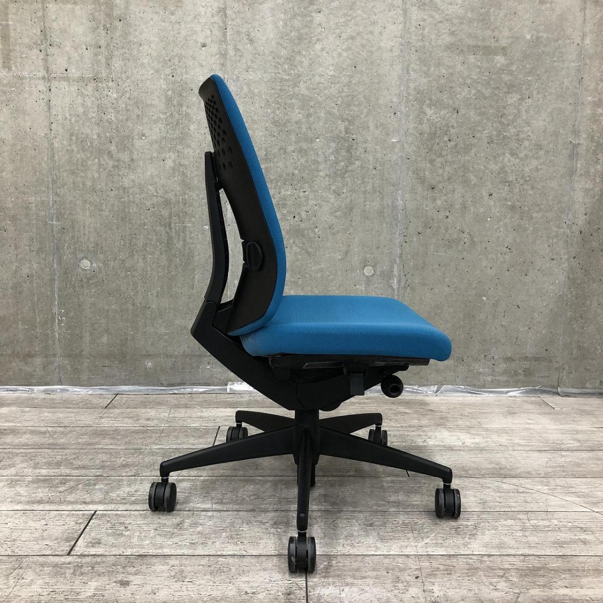 【張替え未使用品】ヴィンテージスタイル チェア ターコイズブルー 中古】ウィザード2 CRS-G1822F6 コクヨ/KOKUYO 肘無ハイバックチェア