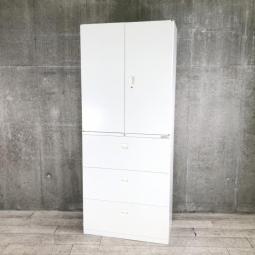 【人気の観音開き＋引き出し仕様！書類整理におすすめ！】■オカムラ（okamura）製　SAデュオラインシリーズ　書庫セット　両開き＋3段ラテラル　H2150㎜　■シリンダー錠　■ホワイト【弊社使用欄：A01049613/A01049611】【ID】