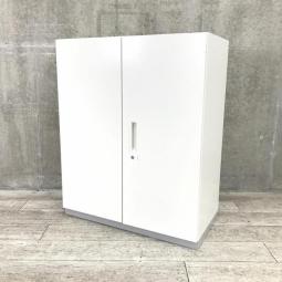 【オフィスの書類をスッキリ整理！A4ファイルも収納可能！書類探しがスムーズに！】■プラス(PLUS)製　L6シリーズ　両開き書庫　ローキャビネット　■シリンダー錠　■本体：ホワイト