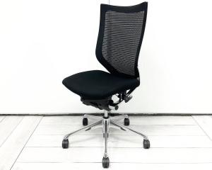 【硬めの座面が大人気！国産メッシュチェアの代表格！オフィスの執務室、会議室におすすめ！】■オカムラ(okamura)製　バロン(Baron)チェア　肘無し　ハイバック　背面メッシュ　■可動肘　■色：ブラック