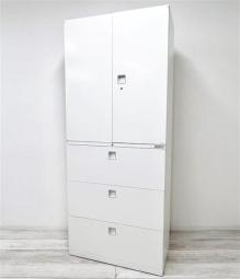 【両開き+3段ラテラルの書庫セット！大人気オカムラ製のレクトラインが入荷！】■両開き+3段ラテラル　ハイキャビネット　ホワイト 　 シリンダー鍵/オカムラ/レクトライン