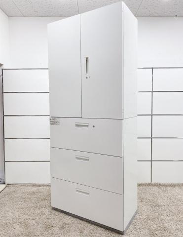 【中古】L6 L6-105H-3　L6-105A プラス（PLUS） ハイキャビネット／両開き＋3段ラテラル