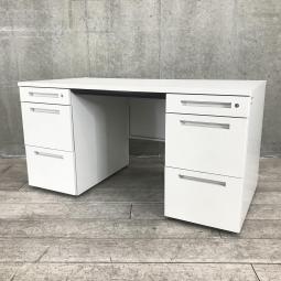 【あらゆる空間に調和するシンプルデザイン！両袖付きで収納量抜群！上長席にもおすすめ】■イトーキ(ITOKI）)製　CZRシリーズ　両袖机　幅1400㎜　■ホワイト　■シリンダー錠　※天板エッジ欠け・キズ