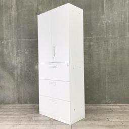 【大量入荷】【訳アリ品】【収納量抜群の書庫セット！観音開き＋引き出しタイプの人気の組み合わせ！】■コクヨ（KOKUYO）製　 エディアシリーズ（EDIA）　両開き＋3段ラテラル　書庫セット　ハイキャビネット　■ホワイト　■シリンダー錠