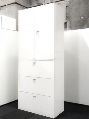 【中古】レクトライン  オカムラ（okamura） ハイキャビネット／両開き＋3段ラテラル