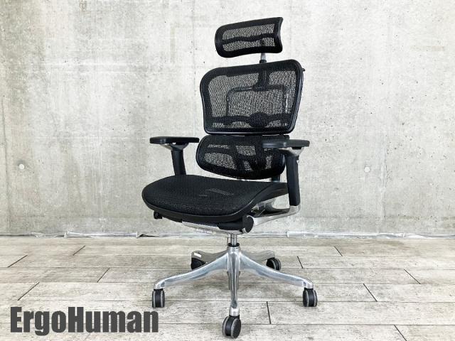 Ergohuman/ エルゴヒューマン　プロ　ヘッドレスト付　メッシュ 　ブラック　コートハンガー付き