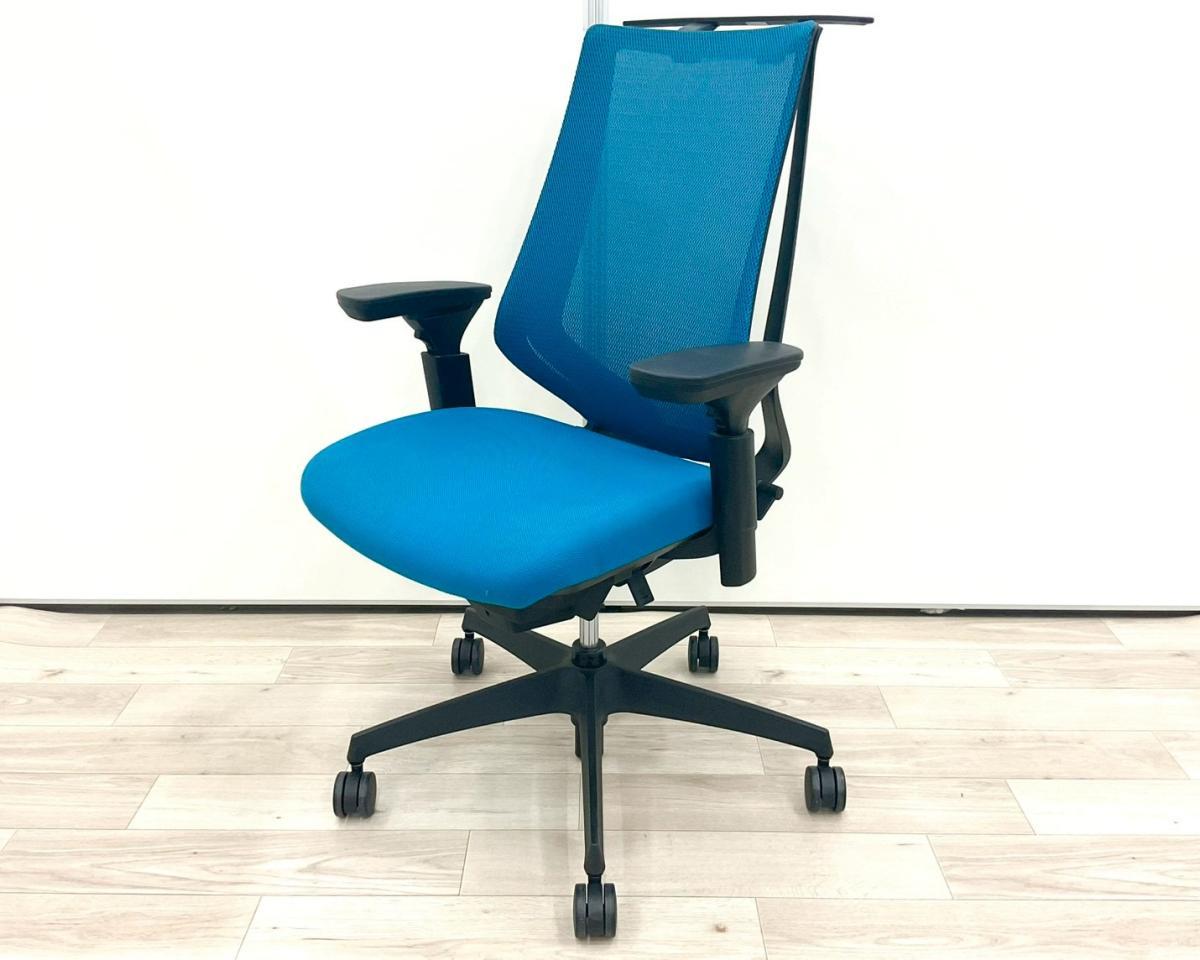 KOKUYO 青いメッシュデスクチェア 中古】デュオラ メッシュ CRS-G3000E6N コクヨ/KOKUYO 肘付ハイバック