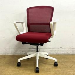 ウチダ　エルフィ　ミドルバックチェア　リング肘（固定肘）　ミネラルレッド×ホワイトフレーム　背メッシュ　【愛知・名古屋・豊田・静岡・浜松】