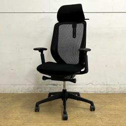 【2014年製】オカムラ　シルフィ　エクストラハイバック　背：メッシュ　アジャストアーム　ブラック×ブラックフレーム　ハンガー付き　樹脂脚　前傾機能がウリの高機能チェア