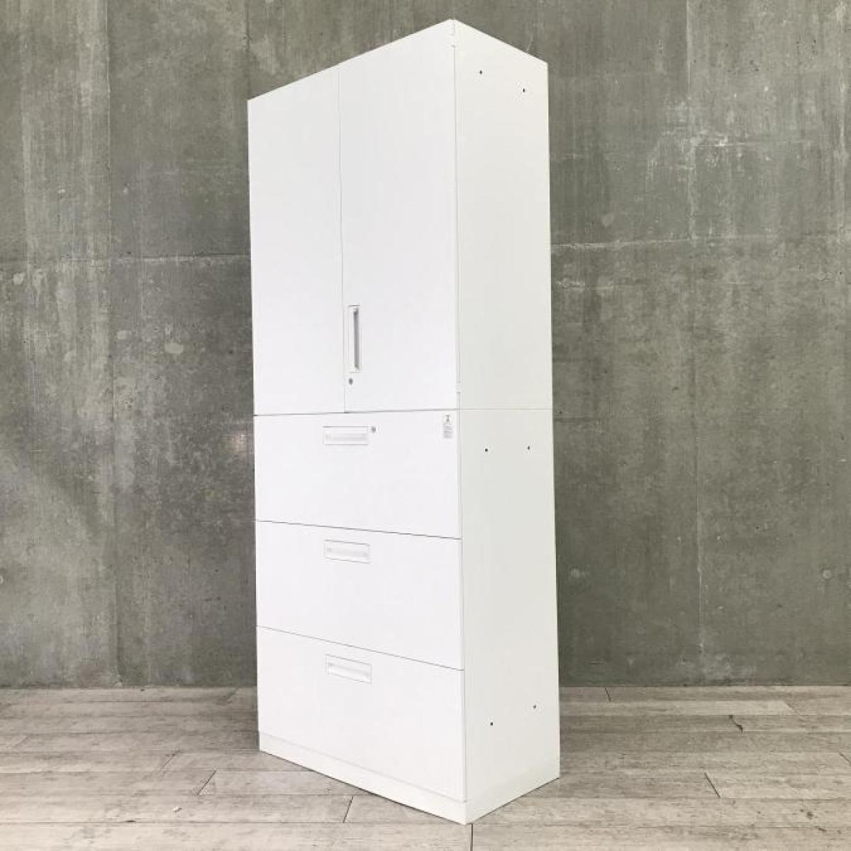 【収納力抜群の書庫セット！観音開き＋引き出しタイプの人気の組み合わせ！】■コクヨ(KOKUYO)製　 エディア(EDIA)シリーズ　両開き＋3段ラテラル　書庫セット　ハイキャビネット　H2150㎜　■ホワイト　■シリンダー錠
                        エディア
                                    中古
            