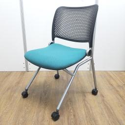 ★【T1】【T11】【商品入替のため、在庫限り】【一部部材欠け】ウチダ製　ブルーメ　ティールグリーン　キャスター付　平衡に収納　ネスティングチェア！！