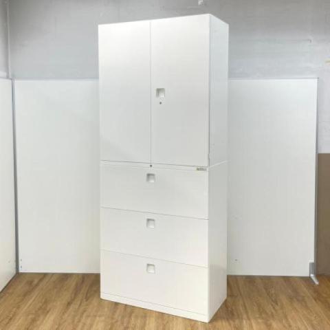 【中古】レクトライン  オカムラ（okamura） ハイキャビネット／両開き＋3段ラテラル