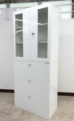 【中古】レクトライン  オカムラ（okamura） ハイキャビネット／両開き＋3段ラテラル