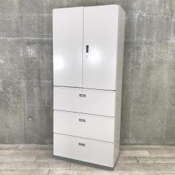 【これ1台で書類整理の問題が解決！上下で6段分の大容量収納！】■イトーキ（ITOKI）シンライン　両開き+３段ラテラル　書庫セット　H2140㎜　■シリンダー錠　■ニューグレー【搬入時は上下別の2個口での納品となるためエレベーター搬入も安心！】