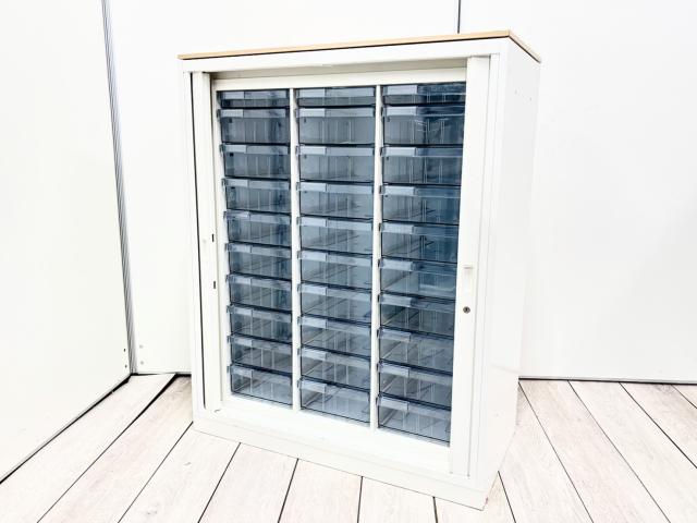 【中古】レクトライン  オカムラ（okamura） ローキャビネット／クリスタルトレー