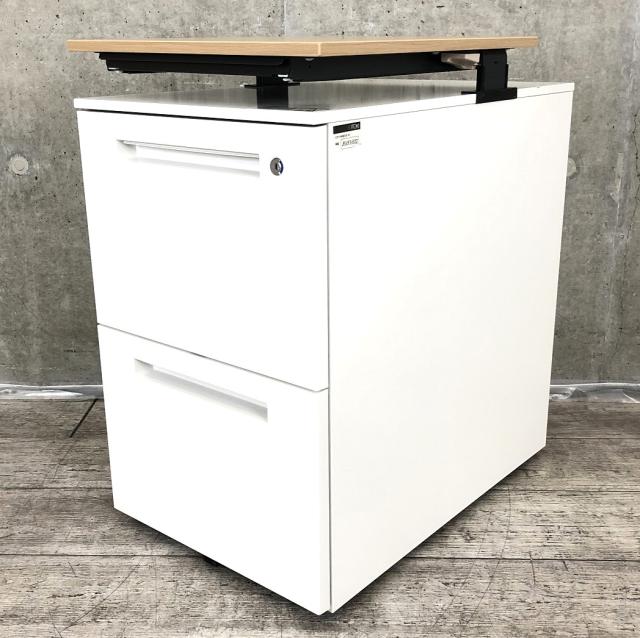 【☆これは便利!上下昇降する便利な木目天板付きタイプ!】■イトーキ製 2段ワゴン ホワイト ☆天板の高さ調整可能!H650~740mm! ■L字型デスクのような使い方も可能!【サイドワゴン】【レベルアップワゴン】【ITOKI CZR】【ABW】