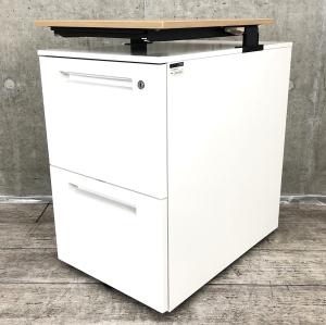 【☆これは便利！上下昇降する便利な木目天板付きタイプ！】■イトーキ製　2段ワゴン　ホワイト　☆天板の高さ調整可能！H650～740mm！ 　■Ｌ字型デスクのような使い方も可能！【サイドワゴン】【レベルアップワゴン】【ITOKI　CZR】【ABW】