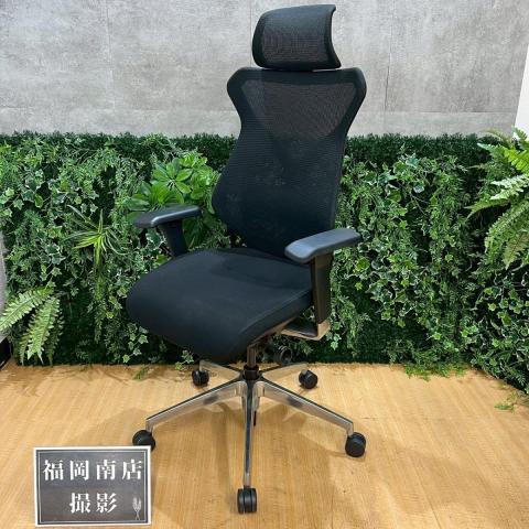 ★リユースのサカイ日立店★HJ7073  オフィスチェア ブラック H117×D60×W65 クリーニング済み KT-7 ビニルレザーチェア 肘なし アルミ脚 (オフィスチェア ワーク