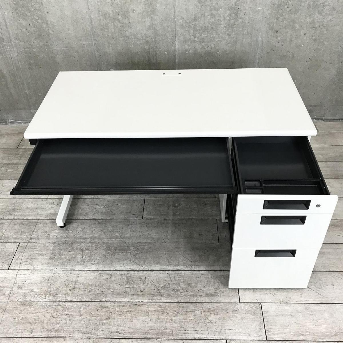 PLUS オフィス用 スチール OA デスク SP-T147 WH ホワイト 引出2杯 W1400 D700 H700 2点あります！ 中古品 プラス オフィス家具 ④ 中古】フラットライン SP-T147 WH プラス/PLUS 片袖机 568431 - 中古