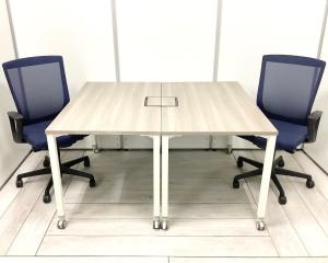 【セット商品（テーブル×2台+チェア×2脚）】オフィスデスク ABW 平デスク キャスター付き 配線口付き ホワイト・Okamura/オカムラ　・Aption Free 2／アプションフリー2 ※横浜本店撮影画像※