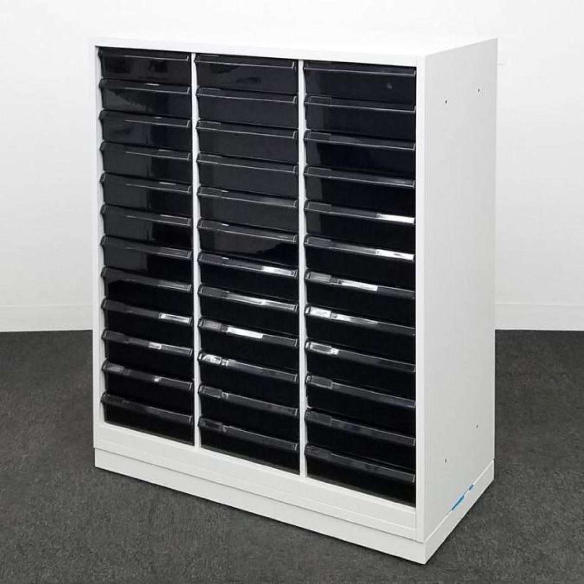 【書類や小物の分別整理に便利です！収納力抜群！】■ウチダ製　HSシリーズ　クリスタルトレイキャビネット　3列深型12段タイプ　■ホワイト
                        HSシリーズ
                                    中古
            