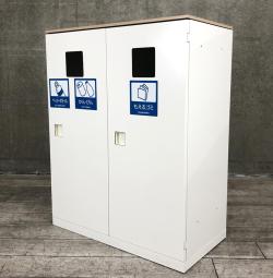 【リフレッシュスペースに設置もオススメ！】■オカムラ製　分別ダストボックス　木目天板付き　■リサイクルトラッシュユニット片開き2列タイプ【Okamura　Rectline】