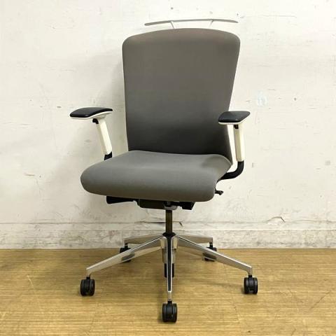 ウチダ エルフィ ミドルバックチェア アジャスタブル肘(可動肘) ミディアムグレイ×ホワイトフレーム クロスバック 【愛知・名古屋・豊田・静岡・浜松】