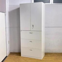 【在庫入替セール】イトーキ　エスキャビネット　両開き＋3段ラテラル書庫の上下セット　鍵付き　シリンダー錠　ホワイト　合計でA4×6段分の大容量の収納力