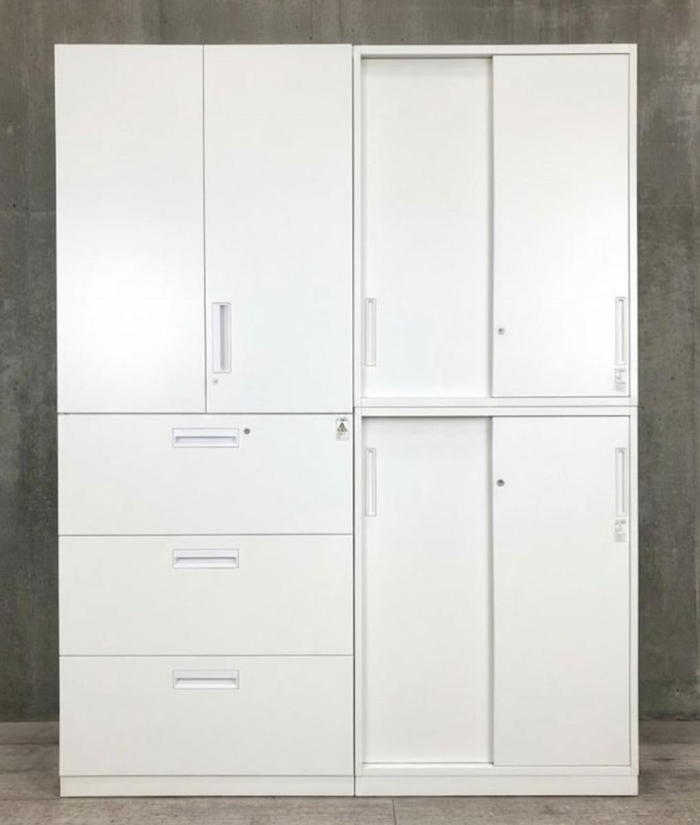 上下引き違い+観音開き＋引き出しのセット！オススメ(おすすめ) /人気商品【弊社使用欄：A01040668/A01031461/A01031463/A01036258/A01040802】■シリンダー錠　ホワイト/コクヨ/エディア
                        エディア
                                    中古
            