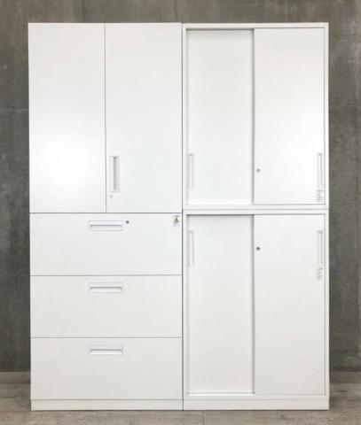 上下引き違い+観音開き＋引き出しのセット！オススメ(おすすめ) /人気商品【弊社使用欄：A01040668/A01031461/A01031463/A01036258/A01040802】■シリンダー錠　ホワイト/コクヨ/エディア