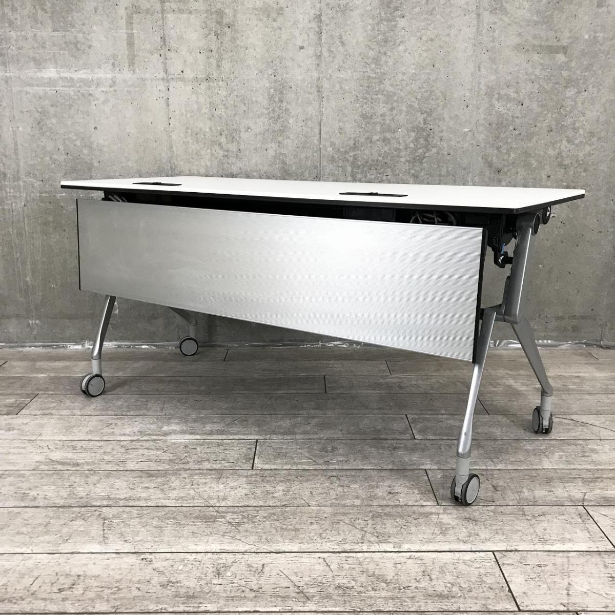 【折りたたみ収納が秀逸！スタイリッシュなデザインで高品質！】■オカムラ（okamura）製　インターアクトNTシリーズ（INTER ACTNT）　サイドスタックテーブル　W1500×D600×H720mm　■キャスター付　■コンセント付　■ホワイト
                        インターアクトNT
                                    中古
            