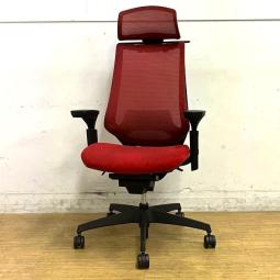 【在庫入替セール】コクヨ　デュオラチェア　メッシュタイプ　ヘッドレスト付き　可動肘　カーマイン（レッド）×ブラックフレーム　ランバーサポート＆コートハンガー付き