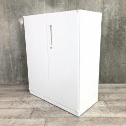 入替セール品につきお値下げ！【収納物を見渡しやすい定番の両開き書庫！A4ファイルも楽々収納！】■ウチダ（UCHIDA）製　ハイパーストレージ（HS）シリーズ　両開き　ローキャビネット　W900×D450×H1100㎜　■ホワイト　■シリンダー錠