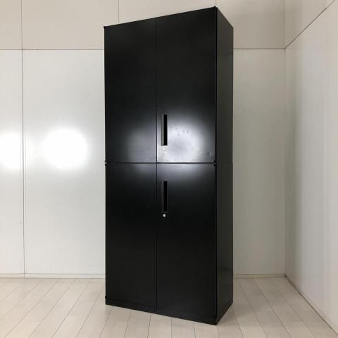 【これ1台で書類整理の問題が解決！上下で6段分の大容量収納！】■ウチダ(UCHIDA)製　ハイパーストレージ(HS)シリーズ　上下両開き書庫セット　H2150㎜　■シリンダー錠　■色：ブラック【搬入時は上下別の2個口での納品となるためエレベーター搬入も安心！】【弊社使用欄：A01052713/A01052712】【KN】