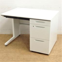 【在庫入替セール】コクヨ　iSデスクシステム　片袖机　W1000のコンパクトサイズ　ホワイトカラー　鍵付き　シリンダー錠　3段引き出しで大容量な保管機能