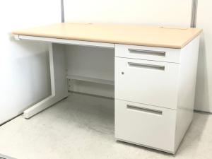 揃い/定番/おすすめ　イナバ（Inaba）製　デュエナシリーズ　片袖机　W1400×D700㎜　■天板ナチュラル×本体ホワイト　■シリンダー鍵