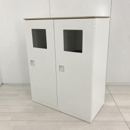 ★オカムラ(okamura)製　レクトラインシリーズ　ダストボックス　トラッシュユニット　ゴミ箱×２付き　■本体：ホワイト/天板：木目ナチュラル【用途別に分別してご利用可能！中古市場ではレアな商品です！】