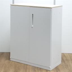 ウチダ製　HS(ハイパーストレージ)　ホワイト　W900xD450xH1120サイズ　シリンダー錠　ナチュラル天板　収納物を見渡しやすい定番の両開き書庫！　A4ファイルも楽々収納！　ローキャビネット　両開き書庫！！