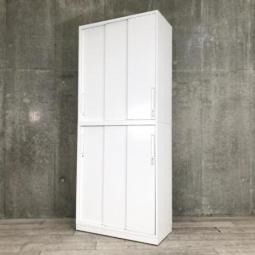 【2台限定】【手狭オフィスで大活躍！導線を確保できる上下引き違い書庫セット！】■コクヨ（KOKUYO）製　エディアシリーズ（EDIA）　上下引き違い書庫セット　ハイキャビネット　H2150㎜　■3枚扉　■シリンダー錠　■ホワイト