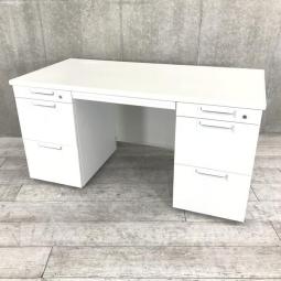 【ワークスペース充実！】■プラス製　両袖デスク　W1400×D700mm　ホワイト　■豊富な引出しで机上をスッキリ整理！