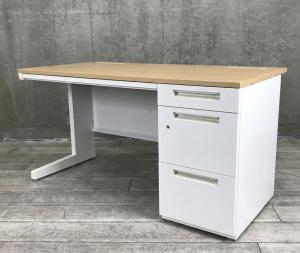 揃い/定番/イナバ（Inaba）製　デュエナシリーズ　片袖机　W1400×D700㎜　■天板ナチュラル×本体ホワイト　■シリンダー鍵/オススメ(おすすめ) /人気商品【弊社使用欄：A01055474】