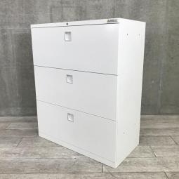 【高品質で使いやすい・オカムラのロングセラー商品】■オカムラ　レクトラインシリーズ　3段ラテラル書庫　■ローキャビネット　■シリンダー錠　■ホワイト　【弊社使用欄：A01054681】