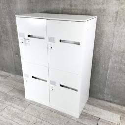 現行シリーズ　オカムラ　セキュリティモバイル収納ピクスラインシリーズ　便利な可動棚タイプ　扉裏ポスト付き　本体ホワイト　天板ホワイト【KS】