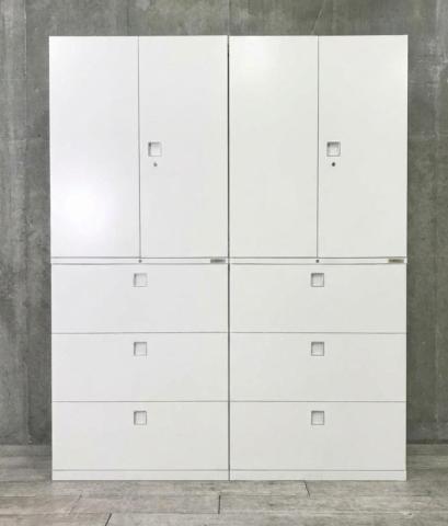 【中古】レクトライン  オカムラ（okamura） ハイキャビネット／両開き＋3段ラテラル