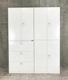 上下書庫セット×2セット商品！【オフィスの書類をまとめて整理！取っ手がどの方向からでも開くマルチハンドル！人気の書庫セット！】/オススメ(おすすめ) /人気商品■オカムラ(okamura)製　レクトライン(Rectline)シリーズ　H2150㎜　■シリンダー錠　■ホワイト