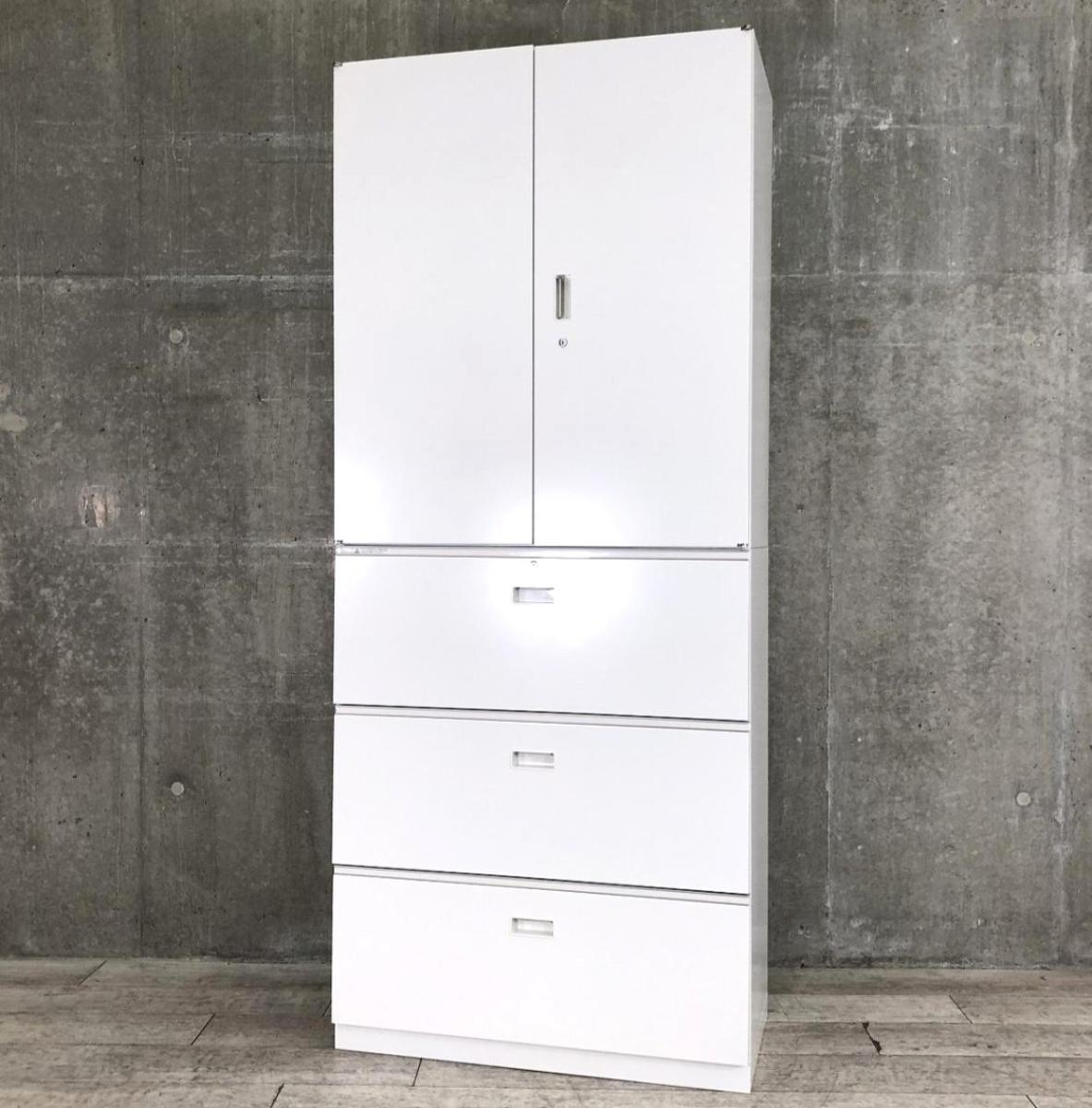 【省スペースに大容量収納！オフィス書類をまとめて整理！】■イトーキ製　上下書庫セット（両開き＋3段ラテラル） ホワイト　■国内メーカーで高品質！信頼と安心のシンラインシリーズ【THIN LINE CABINET】
                        シンライン
                                    中古
            