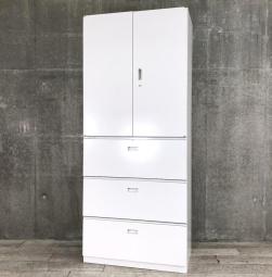 【省スペースに大容量収納！オフィス書類をまとめて整理！】■イトーキ製　上下書庫セット（両開き＋3段ラテラル） ホワイト　■国内メーカーで高品質！信頼と安心のシンラインシリーズ【THIN LINE CABINET】