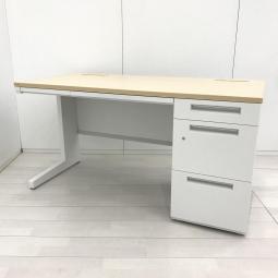 【4台入荷】【イナバの技術が詰め込まれたスタンダードなオフィスデスク！収納も充実で使いやすい！】■イナバ(Inaba)製　デュエナシリーズ　片袖机　W1400×D700㎜　■天板：木目ナチュラル/ホワイト　■シリンダー鍵